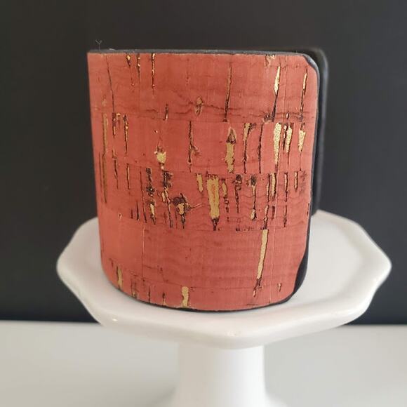 Natural Cork Wide Cuff Bracelet Brown with Gold Flecks Suede Interior Casual‎ - Picture 5 of 9